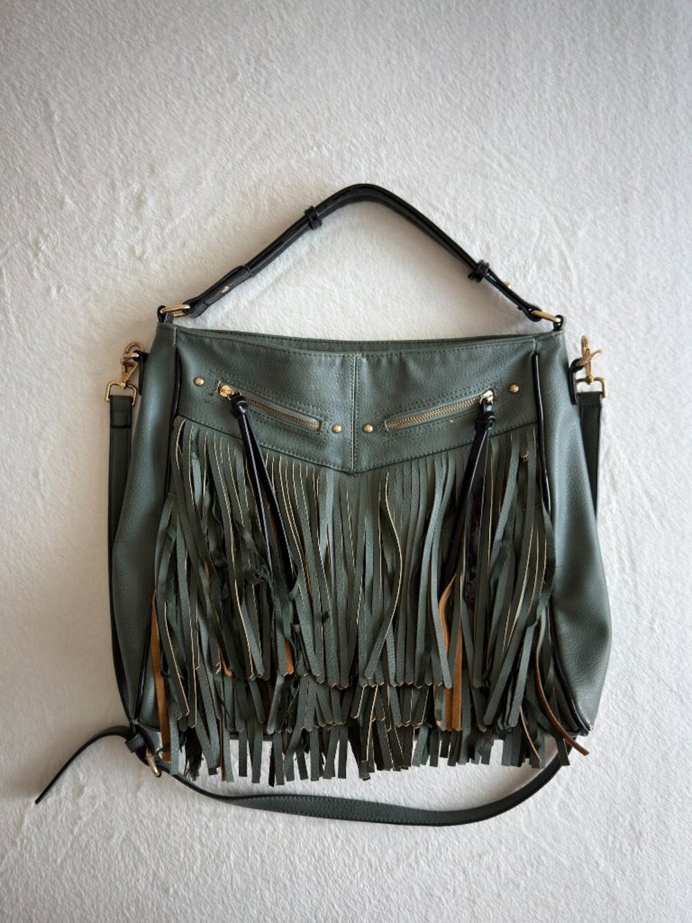 Sage Green Fringe Hobo Bag Boho Western Festival Slouchy Tassel Faux Leather